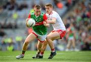 11 September 2021; Ryan O'Donoghue of Mayo in action against Peter Harte of Tyrone during the GAA Football All-Ireland Senior Championship Final match between Mayo and Tyrone at Croke Park in Dublin. Photo by Stephen McCarthy/Sportsfile