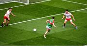 11 September 2021; Conor Loftus of Mayo has a shot on goal which was saved by Michael McKernan of Tyrone during the GAA Football All-Ireland Senior Championship Final match between Mayo and Tyrone at Croke Park in Dublin. Photo by Daire Brennan/Sportsfile