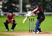 11 September 2021; Louise Little of Pembroke bats during the Clear Currency Women’s All-Ireland T20 Cup Final match between Bready cricket club and Pembroke cricket club at Bready Cricket Club in Tyrone. Photo by Ben McShane/Sportsfile