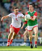 11 September 2021; Stephen Coen of Mayo in action against Conor McKenna of Tyrone during the GAA Football All-Ireland Senior Championship Final match between Mayo and Tyrone at Croke Park in Dublin. Photo by Stephen McCarthy/Sportsfile