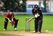 11 September 2021; Mary Waldron of Pembroke bats during the Clear Currency Women’s All-Ireland T20 Cup Final match between Bready cricket club and Pembroke cricket club at Bready Cricket Club in Tyrone. Photo by Ben McShane/Sportsfile