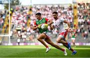 11 September 2021; Tommy Conroy of Mayo in action against Pádraig Hampsey of Tyrone during the GAA Football All-Ireland Senior Championship Final match between Mayo and Tyrone at Croke Park in Dublin. Photo by David Fitzgerald/Sportsfile