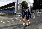 11 September 2021; Leinster players Vic O’Mahony and Christy Haney arrive before the Vodafone Women’s Interprovincial Championship Round 3 match between Leinster and Munster at Energia Park in Dublin. Photo by Harry Murphy/Sportsfile