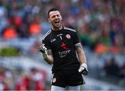 11 September 2021; Tyrone goalkeeper Niall Morgan celebrates after his side's first goal scored by team-mate Cathal McShane during the GAA Football All-Ireland Senior Championship Final match between Mayo and Tyrone at Croke Park in Dublin. Photo by David Fitzgerald/Sportsfile