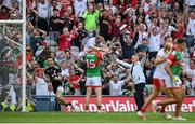 11 September 2021; Tyrone goalkeeper Niall Morgan reacts after Ryan O'Donoghue of Mayo misses a penalty during the GAA Football All-Ireland Senior Championship Final match between Mayo and Tyrone at Croke Park in Dublin. Photo by Stephen McCarthy/Sportsfile