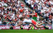11 September 2021; Bryan Walsh of Mayo is blocked down by Peter Harte of Tyrone during the GAA Football All-Ireland Senior Championship Final match between Mayo and Tyrone at Croke Park in Dublin. Photo by David Fitzgerald/Sportsfile
