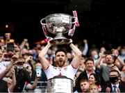 11 September 2021; Tyrone captain Pádraig Hampsey lifts the Sam Maguire Cup following the GAA Football All-Ireland Senior Championship Final match between Mayo and Tyrone at Croke Park in Dublin. Photo by Stephen McCarthy/Sportsfile