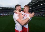 11 September 2021; Ronan McNamee, left, and Cathal McShane of Tyrone celebrate after the GAA Football All-Ireland Senior Championship Final match between Mayo and Tyrone at Croke Park in Dublin. Photo by Ramsey Cardy/Sportsfile