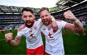 11 September 2021; Matthew Donnelly, left, and Frank Burns of Tyrone celebrate after winning the GAA Football All-Ireland Senior Championship Final match between Mayo and Tyrone at Croke Park in Dublin. Photo by David Fitzgerald/Sportsfile