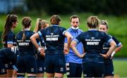 11 September 2021; Leinster head coach Phil De Barra speaks to his players before the Vodafone Women’s Interprovincial Championship Round 3 match between Leinster and Munster at Energia Park in Dublin. Photo by Harry Murphy/Sportsfile