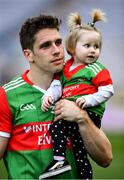 11 September 2021; Lee Keegan of Mayo with his one year old daughter Líle after the GAA Football All-Ireland Senior Championship Final match between Mayo and Tyrone at Croke Park in Dublin. Photo by Ray McManus/Sportsfile