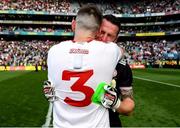 11 September 2021; Tyrone goalkeeper Niall Morgan, right, celebrates with team-mate Ronan McNamee after their side's victory over Mayo in the GAA Football All-Ireland Senior Championship Final match at Croke Park in Dublin. Photo by Seb Daly/Sportsfile