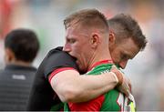 11 September 2021; Ryan O'Donoghue, left, and Mayo goalkeeper Rob Hennelly after their side's defeat to Tyrone in the GAA Football All-Ireland Senior Championship Final match at Croke Park in Dublin. Photo by Seb Daly/Sportsfile