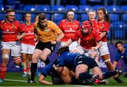 11 September 2021; Lisa Callan of Leinster supported by team-mate Christy Haney scores her side's first try during the Vodafone Women’s Interprovincial Championship Round 3 match between Leinster and Munster at Energia Park in Dublin. Photo by Harry Murphy/Sportsfile