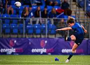 11 September 2021; Jenny Murphy of Leinster kicks a conversin during the Vodafone Women’s Interprovincial Championship Round 3 match between Leinster and Munster at Energia Park in Dublin. Photo by Harry Murphy/Sportsfile