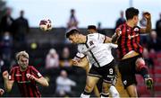 11 September 2021; Patrick Hoban of Dundalk has a header on goal during the SSE Airtricity League Premier Division match between Longford Town and Dundalk at Bishopsgate in Longford. Photo by Michael P Ryan/Sportsfile