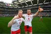 11 September 2021; Cathal McShane, right, and Hugh Pat McGeary of Tyrone celebrate after the GAA Football All-Ireland Senior Championship Final match between Mayo and Tyrone at Croke Park in Dublin. Photo by Stephen McCarthy/Sportsfile