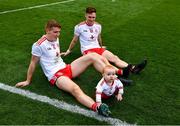 11 September 2021; Conor Meyler and Peter Harte of Tyrone with ten month old Ava Harte after the GAA Football All-Ireland Senior Championship Final match between Mayo and Tyrone at Croke Park in Dublin. Photo by Ray McManus/Sportsfile