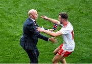 11 September 2021; Former Tyrone captain Peter Canavan celebrates with Niall Sludden of Tyrone after the GAA Football All-Ireland Senior Championship Final match between Mayo and Tyrone at Croke Park in Dublin. Photo by Daire Brennan/Sportsfile