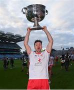 11 September 2021; Conor McKenna of Tyrone celebrates with the Sam Maguire Cup after the GAA Football All-Ireland Senior Championship Final match between Mayo and Tyrone at Croke Park in Dublin. Photo by Ramsey Cardy/Sportsfile
