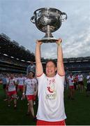 11 September 2021; Kieran McGeary of Tyrone celebrates with the Sam Maguire Cup after the GAA Football All-Ireland Senior Championship Final match between Mayo and Tyrone at Croke Park in Dublin. Photo by Ramsey Cardy/Sportsfile