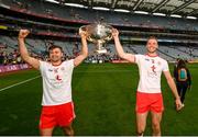 11 September 2021;Conor McKenna, left, and Brian Kennedy of Tyrone celebrate with the Sam Maguire Cup after the GAA Football All-Ireland Senior Championship Final match between Mayo and Tyrone at Croke Park in Dublin. Photo by Stephen McCarthy/Sportsfile
