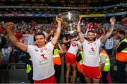 11 September 2021; Darren McCurry, left, and Ronan McNamee of Tyrone celebrate with the Sam Maguire Cup after the GAA Football All-Ireland Senior Championship Final match between Mayo and Tyrone at Croke Park in Dublin. Photo by Stephen McCarthy/Sportsfile