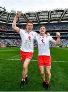 11 September 2021; Peter Harte, left, and Conor Meyler of Tyrone celebrate after the GAA Football All-Ireland Senior Championship Final match between Mayo and Tyrone at Croke Park in Dublin. Photo by David Fitzgerald/Sportsfile