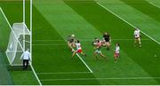 11 September 2021; Darren McCurry of Tyrone scores his side's second goal during the GAA Football All-Ireland Senior Championship Final match between Mayo and Tyrone at Croke Park in Dublin. Photo by Stephen McCarthy/Sportsfile