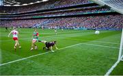 11 September 2021; Cathal McShane of Tyrone scores his side's first goal past Oisín Mullin and goalkeeper Rob Hennelly of Mayo during the GAA Football All-Ireland Senior Championship Final match between Mayo and Tyrone at Croke Park in Dublin. Photo by Brendan Moran/Sportsfile