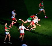 11 September 2021; Lee Keegan of Mayo in action against Darren McCurry of Tyrone during the GAA Football All-Ireland Senior Championship Final match between Mayo and Tyrone at Croke Park in Dublin. Photo by Daire Brennan/Sportsfile