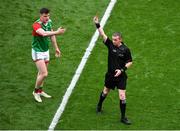 11 September 2021; Referee Joe McQuillan shows Matthew Ruane of Mayo a red card during the GAA Football All-Ireland Senior Championship Final match between Mayo and Tyrone at Croke Park in Dublin. Photo by Daire Brennan/Sportsfile