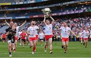 11 September 2021; Tyrone players Niall Morgan, Cathal McShane, Ronan McNamee, Frank Burns and Niall Kelly celebrate with the Sam Maguire Cup after the GAA Football All-Ireland Senior Championship Final match between Mayo and Tyrone at Croke Park in Dublin. Photo by Ramsey Cardy/Sportsfi