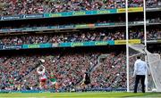 11 September 2021; Cathal McShane of Tyrone scores his side's first goal past Oisín Mullin and goalkeeper Rob Hennelly of Mayo during the GAA Football All-Ireland Senior Championship Final match between Mayo and Tyrone at Croke Park in Dublin. Photo by Ramsey Cardy/Sportsfile