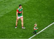 11 September 2021; Lee Keegan of Mayo with his daughter Líle, age 1, after the GAA Football All-Ireland Senior Championship Final match between Mayo and Tyrone at Croke Park in Dublin. Photo by Daire Brennan/Sportsfile