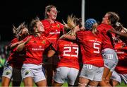 11 September 2021; Munster players celebrate after the Vodafone Women’s Interprovincial Championship Round 3 match between Leinster and Munster at Energia Park in Dublin. Photo by Harry Murphy/Sportsfile