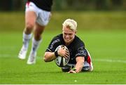 11 September 2021; Lewis Finlay of Ulster scores a try during the Development Interprovincial match between Leinster XV and Ulster XV at the IRFU High Performance Centre, on the Sport Ireland Campus in Dublin. Photo by Seb Daly/Sportsfile