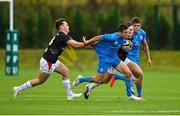 11 September 2021; Dylan O’Grady of Leinster is tackled by Ross Taylor of Ulster during the Development Interprovincial match between Leinster XV and Ulster XV at the IRFU High Performance Centre, on the Sport Ireland Campus in Dublin. Photo by Seb Daly/Sportsfile