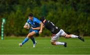 11 September 2021; Ben Brownlee of Leinster is tackled by Charlie Irvine of Ulster during the Development Interprovincial match between Leinster XV and Ulster XV at the IRFU High Performance Centre, on the Sport Ireland Campus in Dublin. Photo by Seb Daly/Sportsfile