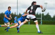11 September 2021; Lorcan McLoughlin of Ulster in action against Conor Duggan of Leinster during the Development Interprovincial match between Leinster XV and Ulster XV at the IRFU High Performance Centre, on the Sport Ireland Campus in Dublin. Photo by Seb Daly/Sportsfile