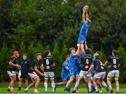 11 September 2021; Fionn McWey of Leinster takes possession in a line-out during the Development Interprovincial match between Leinster XV and Ulster XV at the IRFU High Performance Centre, on the Sport Ireland Campus in Dublin. Photo by Seb Daly/Sportsfile