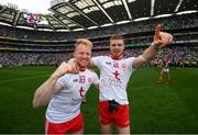 11 September 2021; Hugh Pat McGeary, left, and Cathal McShane of Tyrone celebrate following the GAA Football All-Ireland Senior Championship Final match between Mayo and Tyrone at Croke Park in Dublin. Photo by Stephen McCarthy/Sportsfile