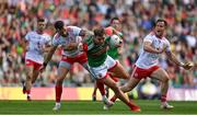 11 September 2021; Aidan O'Shea of Mayo in action against Ronan McNamee and Kieran McGeary of Tyrone during the GAA Football All-Ireland Senior Championship Final match between Mayo and Tyrone at Croke Park in Dublin. Photo by Brendan Moran/Sportsfile