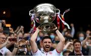 11 September 2021; Tyrone captain Pádraig Hampsey lifts the Sam Maguire Cup following the GAA Football All-Ireland Senior Championship Final match between Mayo and Tyrone at Croke Park in Dublin. Photo by Stephen McCarthy/Sportsfile