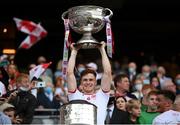 11 September 2021; Conor Meyler of Tyrone lifts the Sam Maguire Cup following the GAA Football All-Ireland Senior Championship Final match between Mayo and Tyrone at Croke Park in Dublin. Photo by Stephen McCarthy/Sportsfile