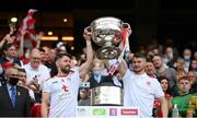 11 September 2021; Matthew and Richard Donnelly of Tyrone lift the Sam Maguire Cup following the GAA Football All-Ireland Senior Championship Final match between Mayo and Tyrone at Croke Park in Dublin. Photo by Stephen McCarthy/Sportsfile
