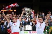 11 September 2021; Conn Kilpatrick and Darren McCurry of Tyrone lifts the Sam Maguire Cup following the GAA Football All-Ireland Senior Championship Final match between Mayo and Tyrone at Croke Park in Dublin. Photo by Stephen McCarthy/Sportsfile