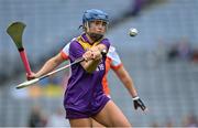 12 September 2021; Emma Codd of Wexford shoots under pressure from Gráinne McWilliams of Armagh during the All-Ireland Premier Junior Camogie Championship Final match between Armagh and Wexford at Croke Park in Dublin. Photo by Piaras Ó Mídheach/Sportsfile