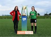 14 September 2021; TG4 presenter Máire Treasa Ní Cheallaigh with Alannah McEvoy of Peamount United during the TG4 Women's National League Photocall at FAINT in Abbotstown, Dublin. Photo by Piaras Ó Mídheach/Sportsfile