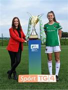 14 September 2021; TG4 presenter Máire Treasa Ní Cheallaigh with Eva Mangan of Cork City during the TG4 Women's National League Photocall at FAINT in Abbotstown, Dublin. Photo by Piaras Ó Mídheach/Sportsfile